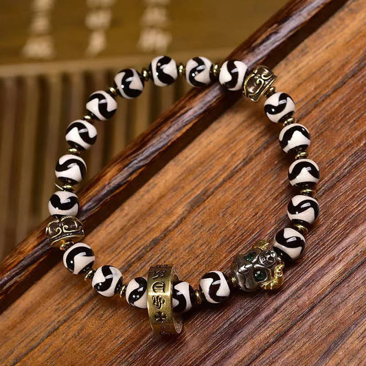 Buddhist Blessing Vintage Tibetan Dzi Bead Om Mani Padme Hum Blessings Bracelet