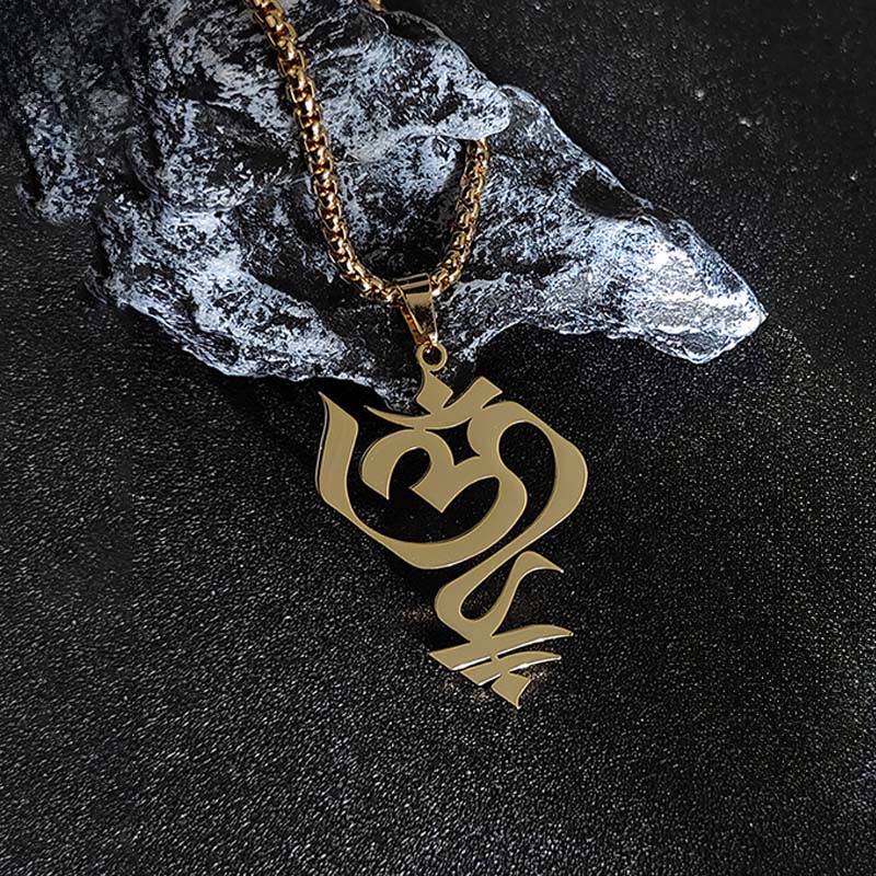 Buddhist Blessing Vintage OM Symbol geometry Design Stainless Steel Connection Necklace Pendant