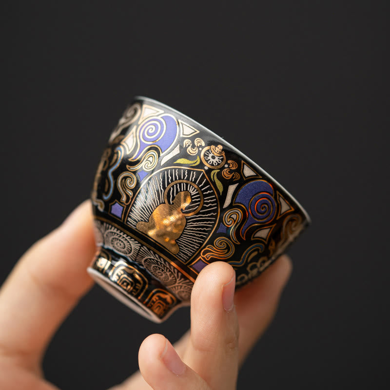 Buddhist Blessing Black Thangka Buddha Auspicious Clouds Teacup Kung Fu Tea Cup