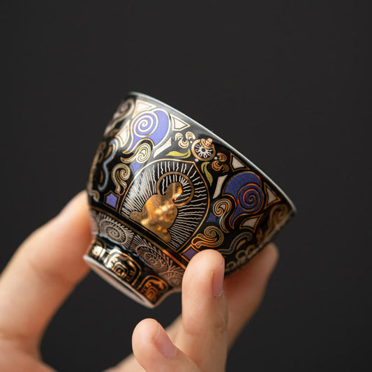 Buddhist Blessing Black Thangka Buddha Auspicious Clouds Teacup Kung Fu Tea Cup
