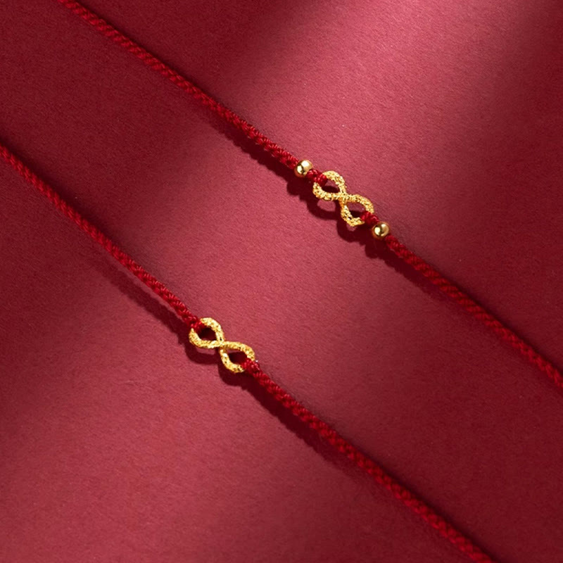 Buddhist Blessing 999 Gold Mobius Infinite Love Fu Character Copper Coin Protection Handmade Ultra-Thin Rope Bracelet