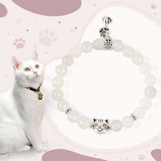 Buddhist Blessing White Cat White Jade Luck Blessing Bracelet
