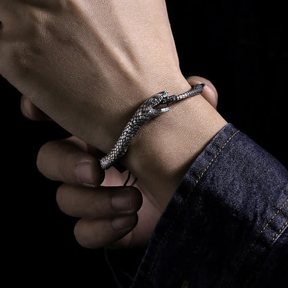 Buddhist Blessing Sterling Silver Snake Shape Texture Year Of The Snake Blessing Bracelet