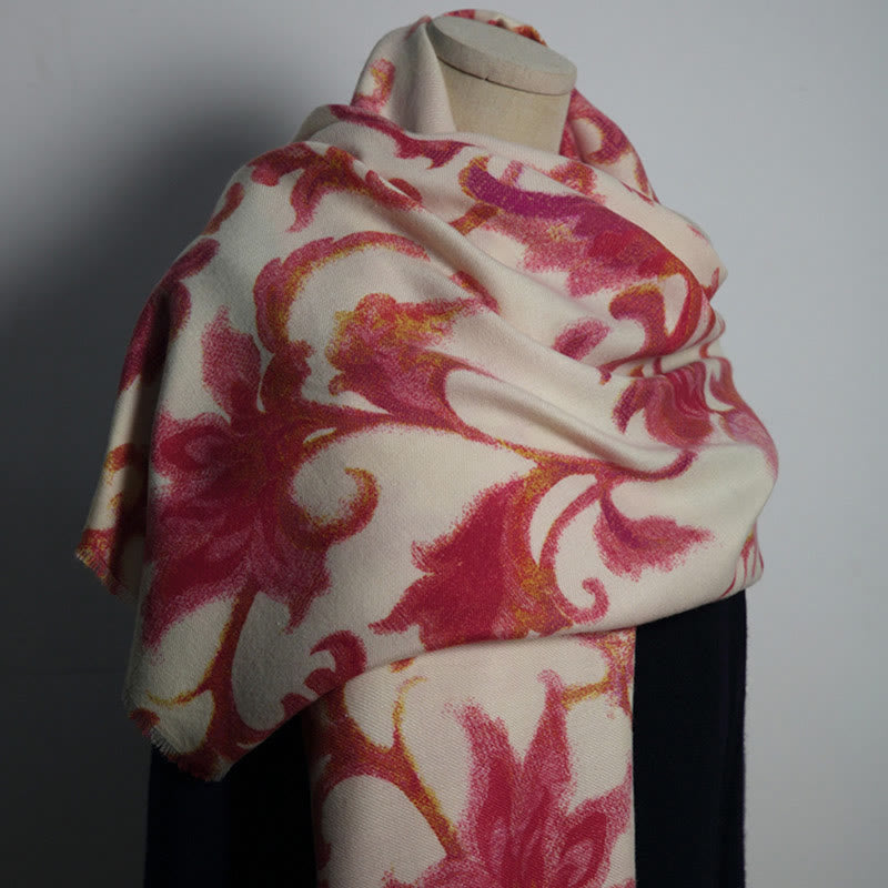 Buddhist Blessing Tibetan Red Flower Print Shawl Fall Winter Soft Warm Scarf Wrap