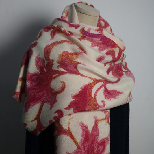 Buddhist Blessing Tibetan Red Flower Print Shawl Fall Winter Soft Warm Scarf Wrap