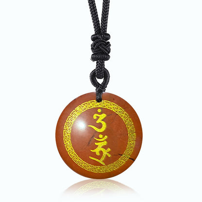 Buddhist Blessing Surrounding Swastika Pattern Vajra Protection Mantra Natural Various Crystal Black Obsidian Fulfilment Necklace Pendant