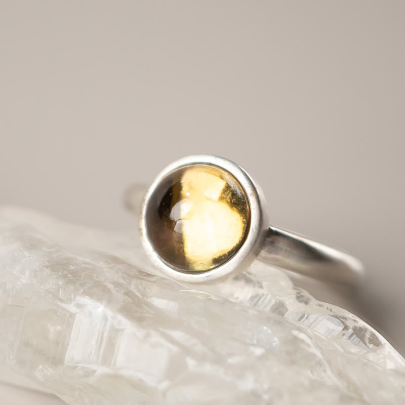 Buddhist Blessing Natural 925 Sterling Silver Prehnite Citrine Adjustable Happiness Ring