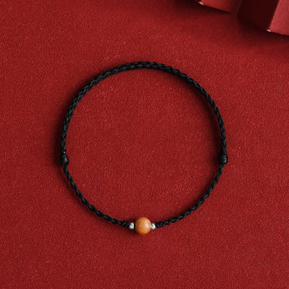 Buddhist Blessing Natural Peach Wood Bead Luck Braided Bracelet Anklet