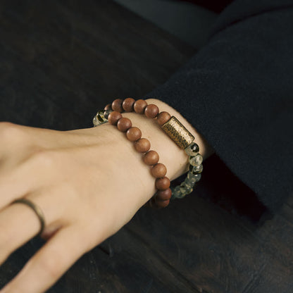 Buddhist Blessing Green Rutilated Quartz Natural Sandalwood Purification Bracelet