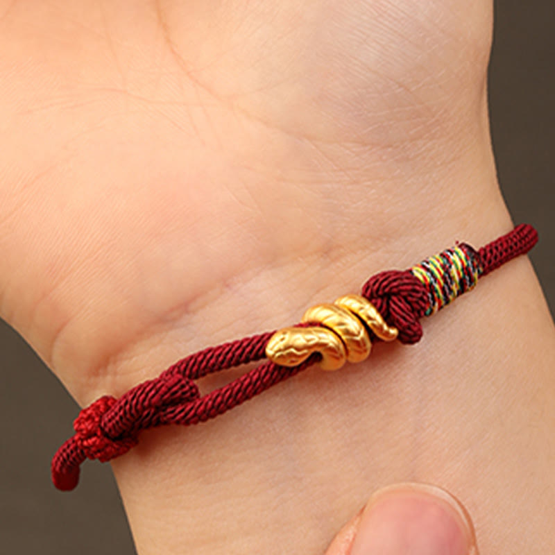 Buddhist Blessing 999 Gold Year of the Snake Design Handmade Luck Protection Rope Braided Bracelet