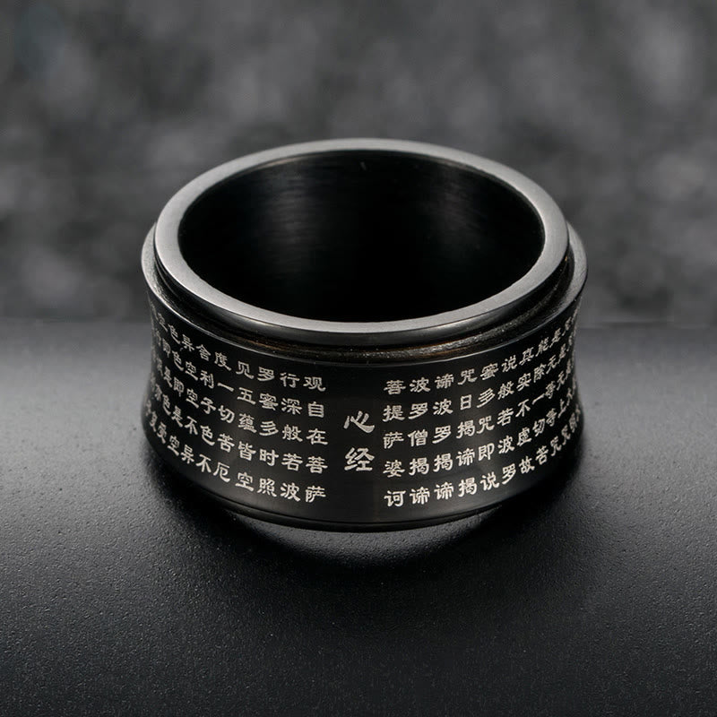 Buddhist Blessing Tibetan Miniature Scriptures Heart Sutra Titanium Steel Spinner Balance Ring