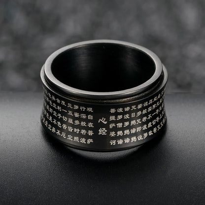 Buddhist Blessing Tibetan Miniature Scriptures Heart Sutra Titanium Steel Spinner Balance Ring