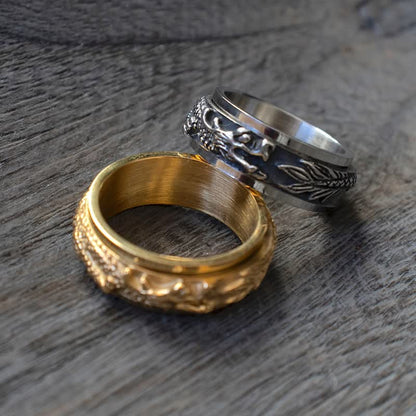 Buddhist Blessing Dragon Titanium Steel Stimulation Rotatable Ring
