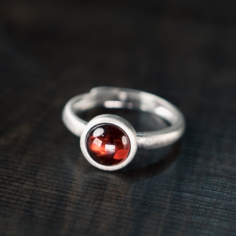 Buddhist Blessing Natural 925 Sterling Silver Garnet Adjustable Inserted Calm Ring