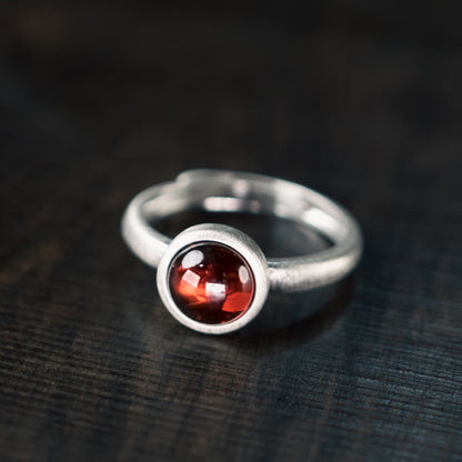 Buddhist Blessing Natural 925 Sterling Silver Garnet Adjustable Inserted Calm Ring