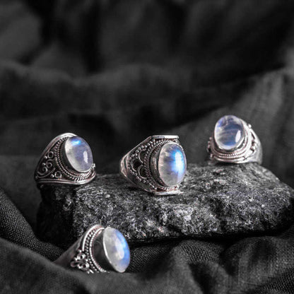 Buddhist Blessing 925 Sterling Silver Handmade Natural Moonstone Healing Adjustable Ring