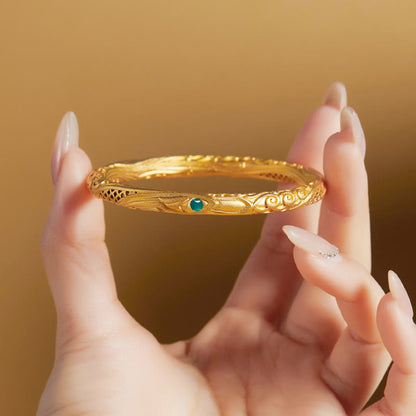Buddhist Blessing 999 Sterling Silver Golden Flower Hollow Design Blessing Bracelet Bangle