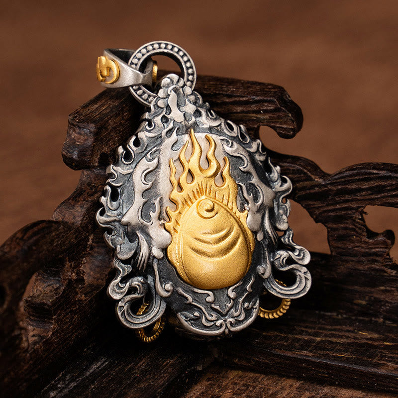 Buddhist Blessing 925 Sterling Silver Tibetan Yellow Jambhala God of Wealth Protection Necklace Pendant