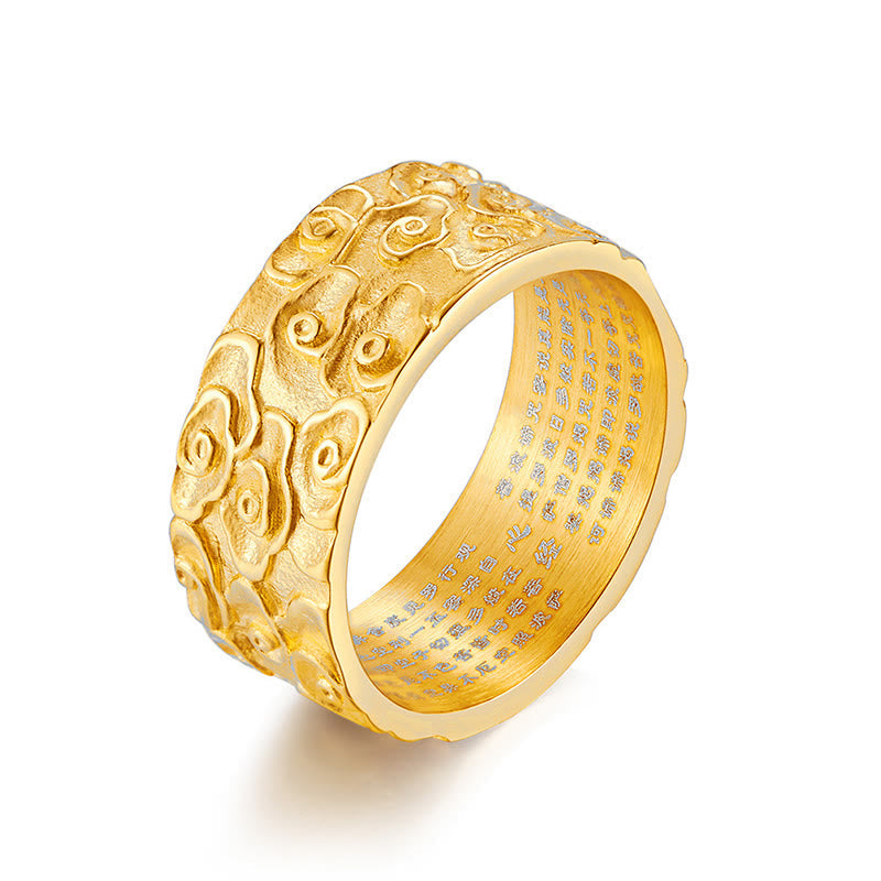 Buddhist Blessing Auspicious Clouds Engraved Heart Sutra Pattern Titanium Steel Calm Ring