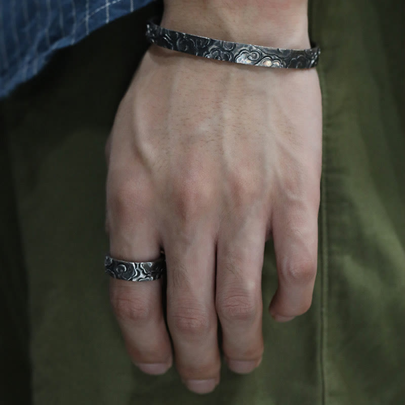 Buddhist Blessing 999 Sterling Silver Auspicious Clouds Adjustable Protection Ring