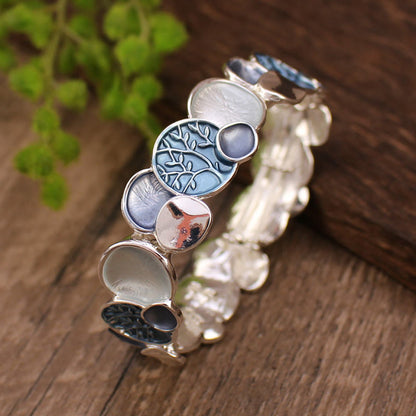 Buddhist Blessing The Tree Of Life Round Pattern Unity Alloy Elastic Bracelet Bangle