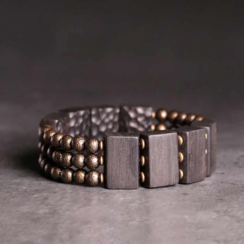 Buddhist Blessing Vintage Peace Ebony Wood Copper Beads Balance Bracelet