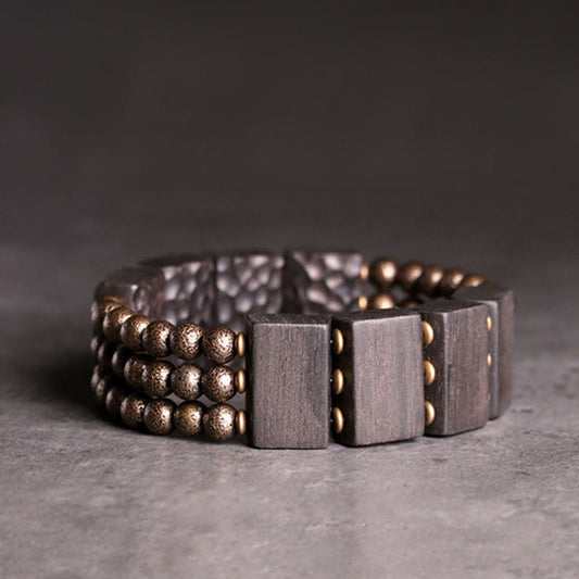 Buddhist Blessing Vintage Peace Ebony Wood Copper Beads Balance Bracelet