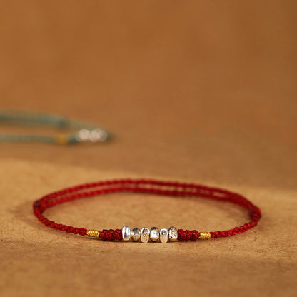 Buddhist Blessing 925 Sterling Silver String Protection Luck Ultra-Thin Braided Bracelet Anklet