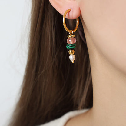 Buddhist Blessing Tibetan Marnyi Stone Design Natural Red Agate Pearl Confidence Titanium Steel Earrings