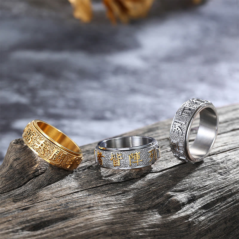 Buddhist Blessing Tibetan The Nine-word Mantra Yin Yang Pattern Titanium Steel Spinner Balance Ring