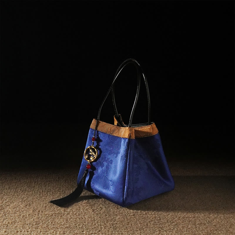 Buddhist Blessing Plum Flower Bamboo Branches Embroidery Tassel Xiangyunsha Silk Shoulder Bag Hangbags