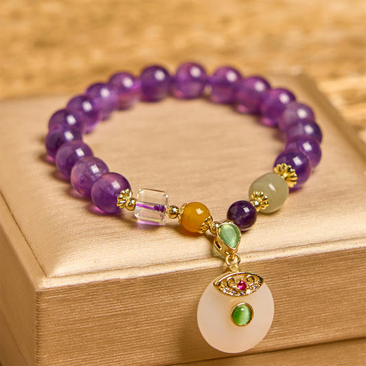 Buddhist Blessing Natural Amethyst Peace Buckle Charm Spiritual Bracelet
