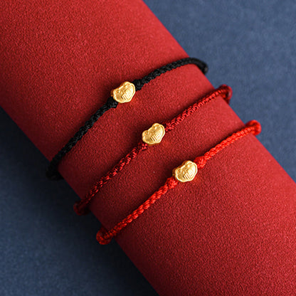 Buddhist Blessing 999 Gold Chinese Lock Charm Fu Character Protection Handmade Rope Bracelet