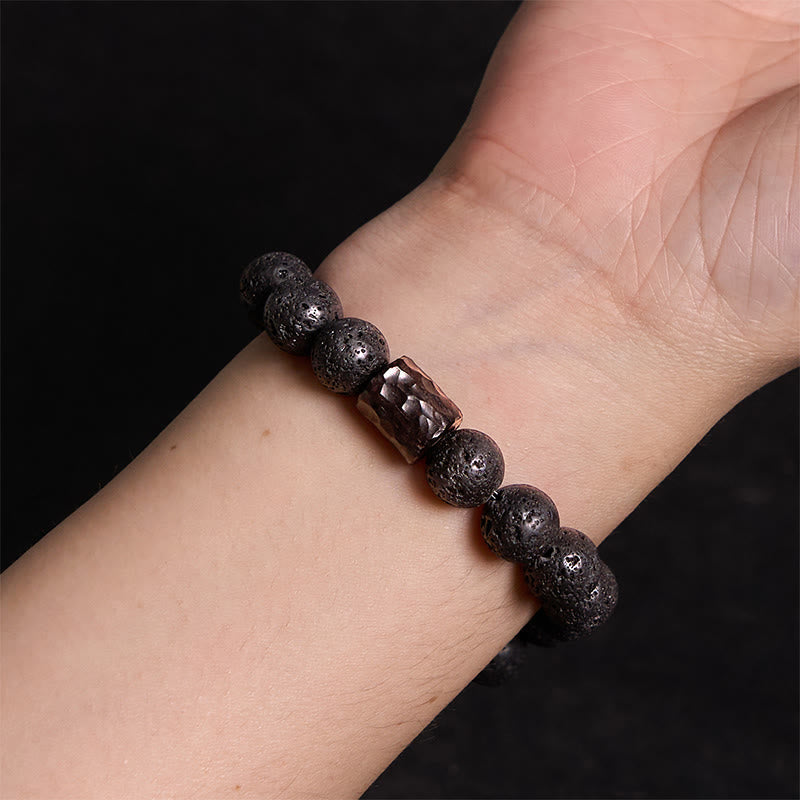 Buddhist Blessing Lava Rock Ebony Wood Tiger Eye Healing Bracelet