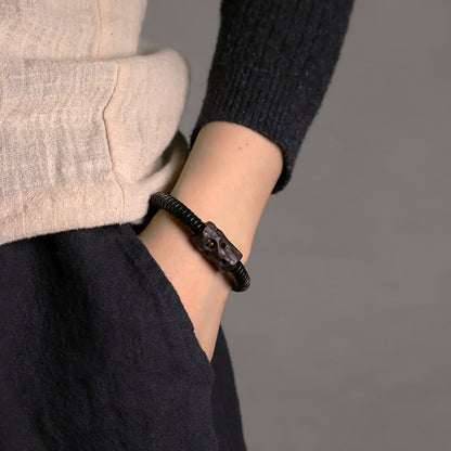 Buddhist Blessing Ebony Wood Copper Brass Holey Balance Bracelet