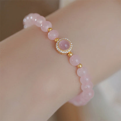 Buddhist Blessing Pink Crystal Pearl Warmth Bracelet