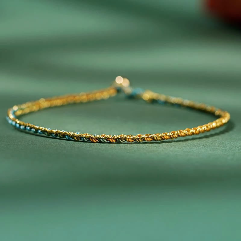 Buddhist Blessing Colorful Rope Luck Coin Bead Abundance Extra Thin Braided Bracelet
