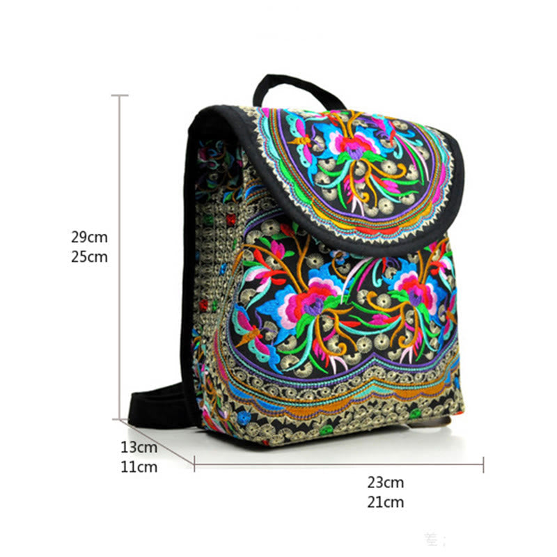 Buddhist Blessing Peony Chinese Money Tree Embroidery Canvas Backpack