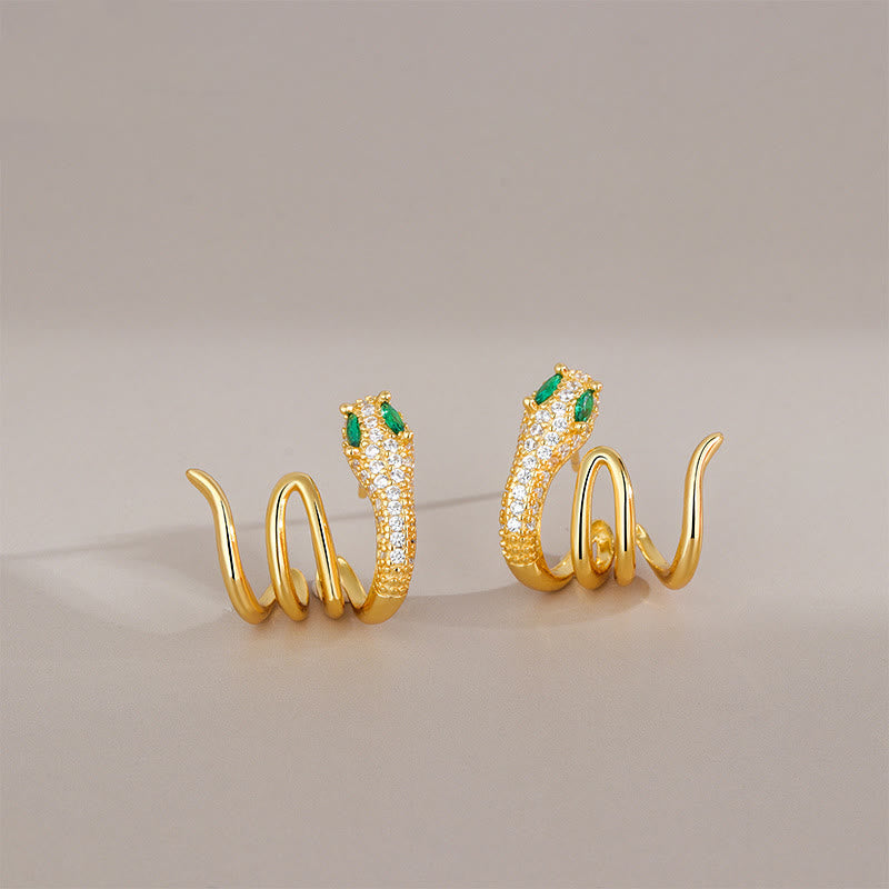 Buddhist Blessing 925 Sterling Silver Green-eyed Snake Shape Year Of The Snake Harmony Earrings