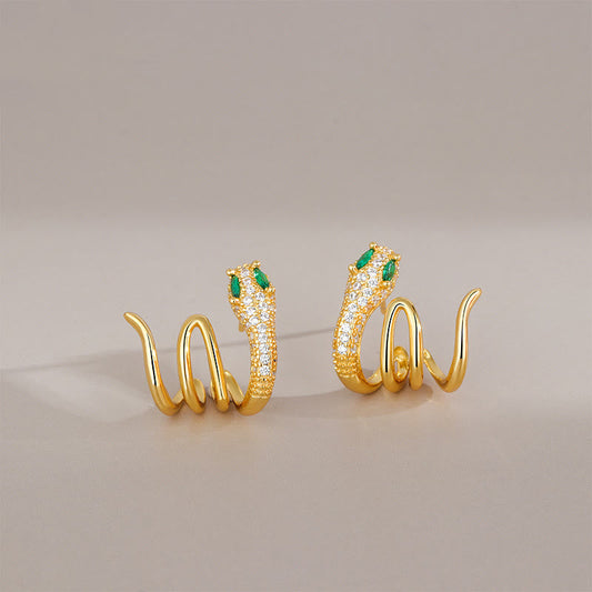 Buddhist Blessing 925 Sterling Silver Green-eyed Snake Shape Year Of The Snake Harmony Earrings