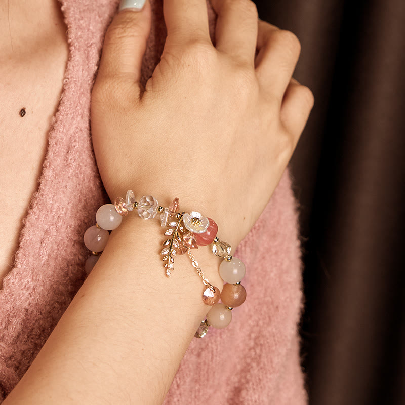 Buddhist Blessing Blue Crystal Amethyst Sun Stone Green Aventurine Healing Bracelet