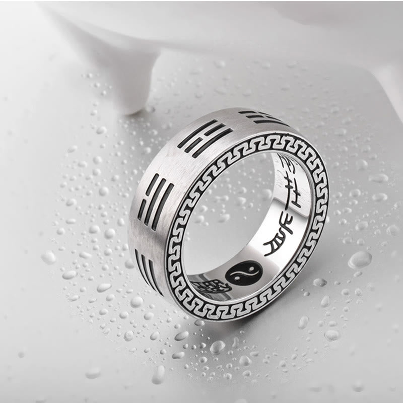 Buddhist Blessing Bagua Yin Yang Taoist Nine-Character Mantra Titanium Steel Harmony Ring