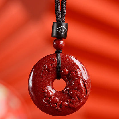 Buddhist Blessing Chinese Zodiac Cinnabar Peace Buckle Calm Necklace Pendant