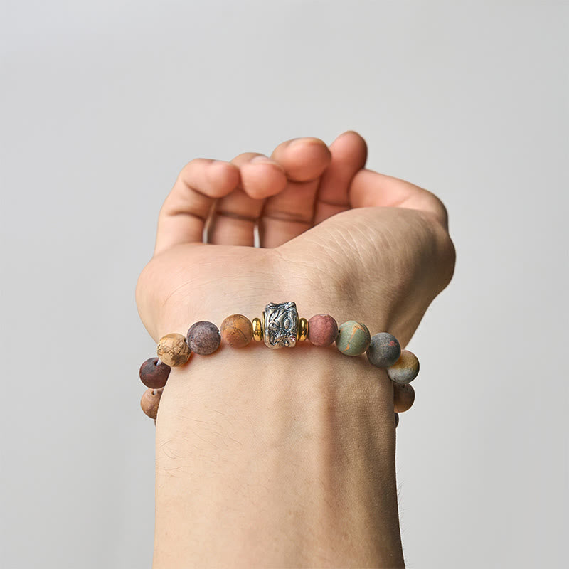 Buddhist Blessing Natural Picasso Jasper Buddha Face Energy Bracelet