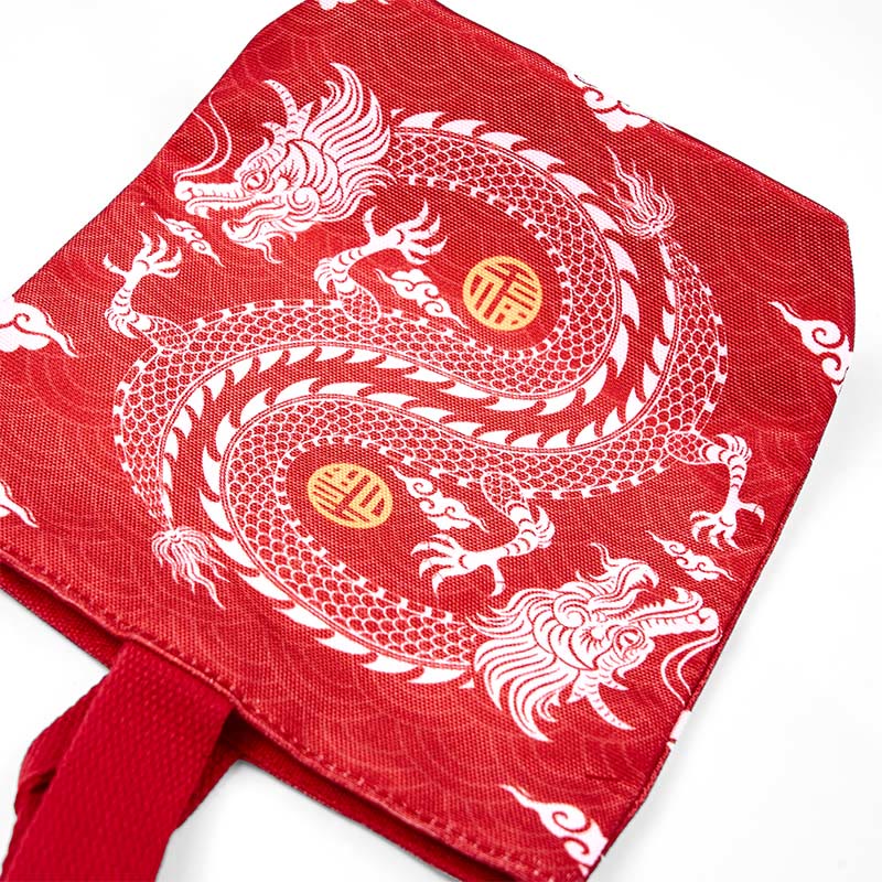 Buddhist Blessing Chinese Dragon Persimmon Canvas Handbag