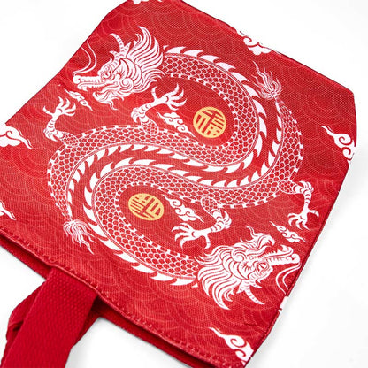 Buddhist Blessing Chinese Dragon Persimmon Canvas Handbag