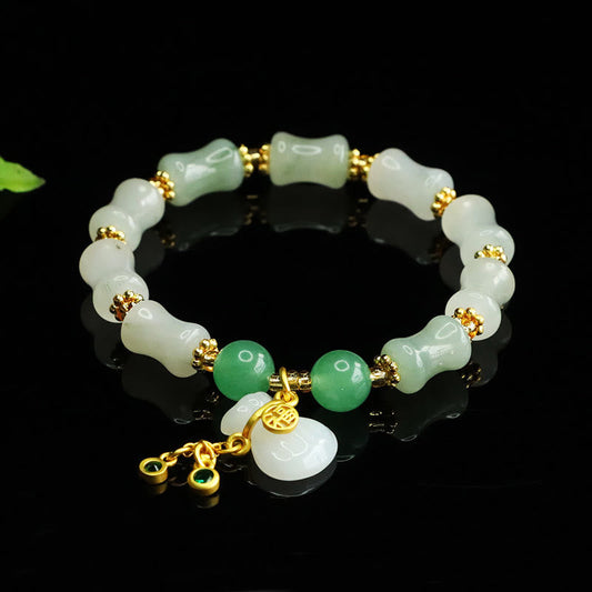 Buddhist Blessing Natural Tianshan Jade Fu Character Money Bag Pattern Prosperity Bracelet