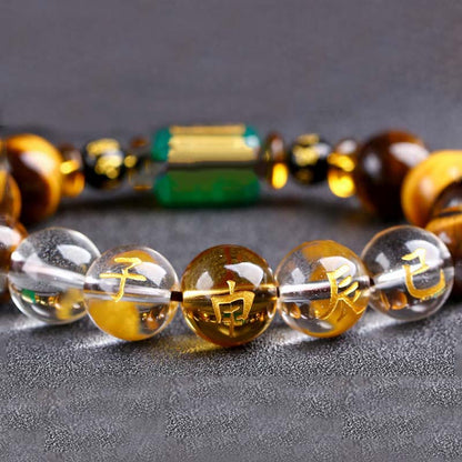 Buddhist Blessing Chinese Zodiac Tiger Eye White Crystal Courage Bracelet