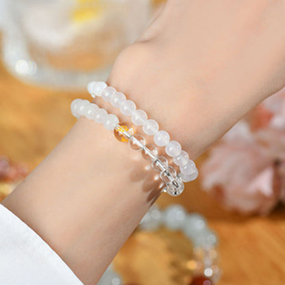Buddhist Blessing Five Elements Various Agate Crystal Chalcedony White Crystal White Agate Luck Bracelet