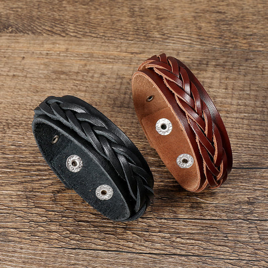 Buddhist Blessing Vintage Weaving Leather Adjustable Buckle Strengthen Bracelet